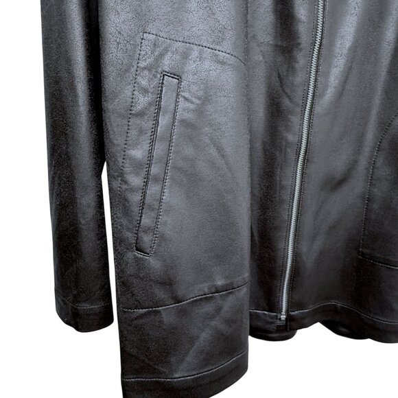Elliott Lauren Womens Jacket Size XL Black Zip Front Stretch Light Faux Leather - Picture 13 of 14